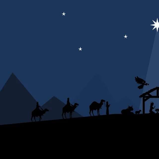 Dark Blue Nativity Scene Silhouette Traditional Christmas Card.png